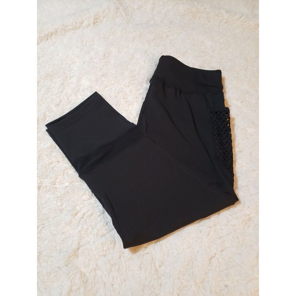 Trendz Womens Activewear Leggings 1X Black‎ Stretch Flat Front High Rise Pull On